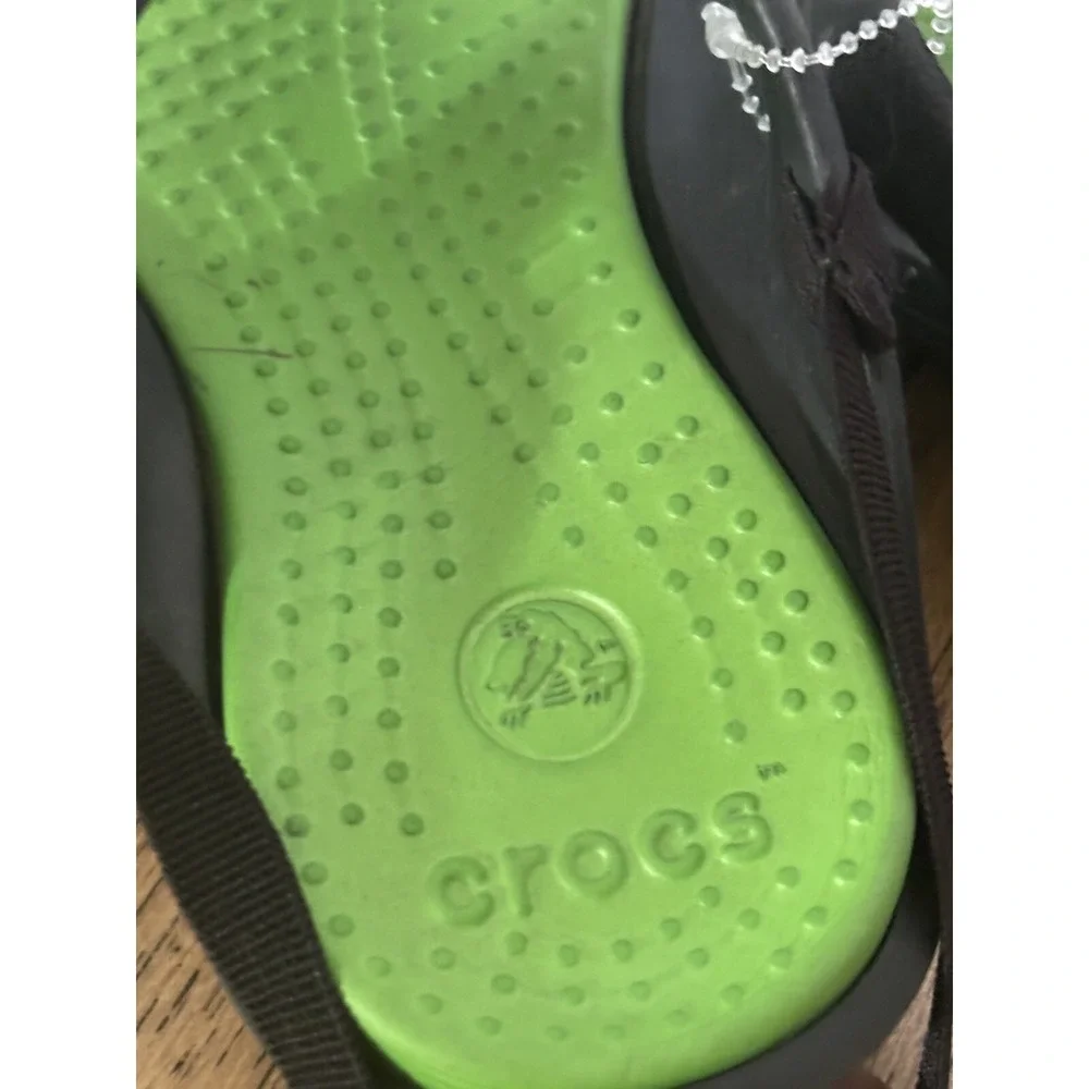 CROCS Toddler Kids ATHENS Flip Flop Thong Sandals Black/ Green Strap C‎ 10 11